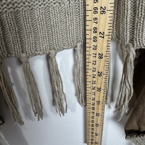 INC Fringe Cardigan Sweater Women’s LARGE Tan Beige Open Knit Boho Western - Picture 8 of 8